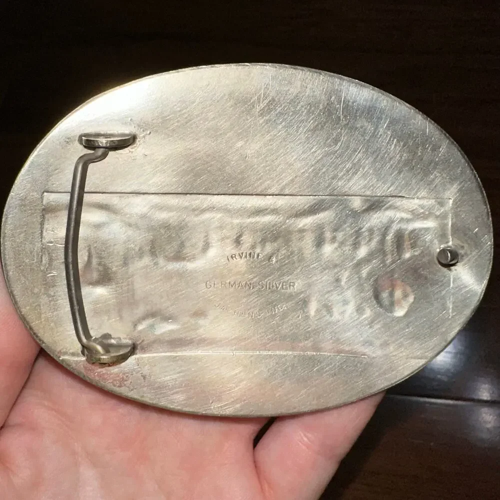 Vintage Irvine & Jachens German Silver 1971 Banjo Stables Rodeo Belt Buckle